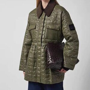 Ganni Quilt Midi Jacket Dark Green NWOT